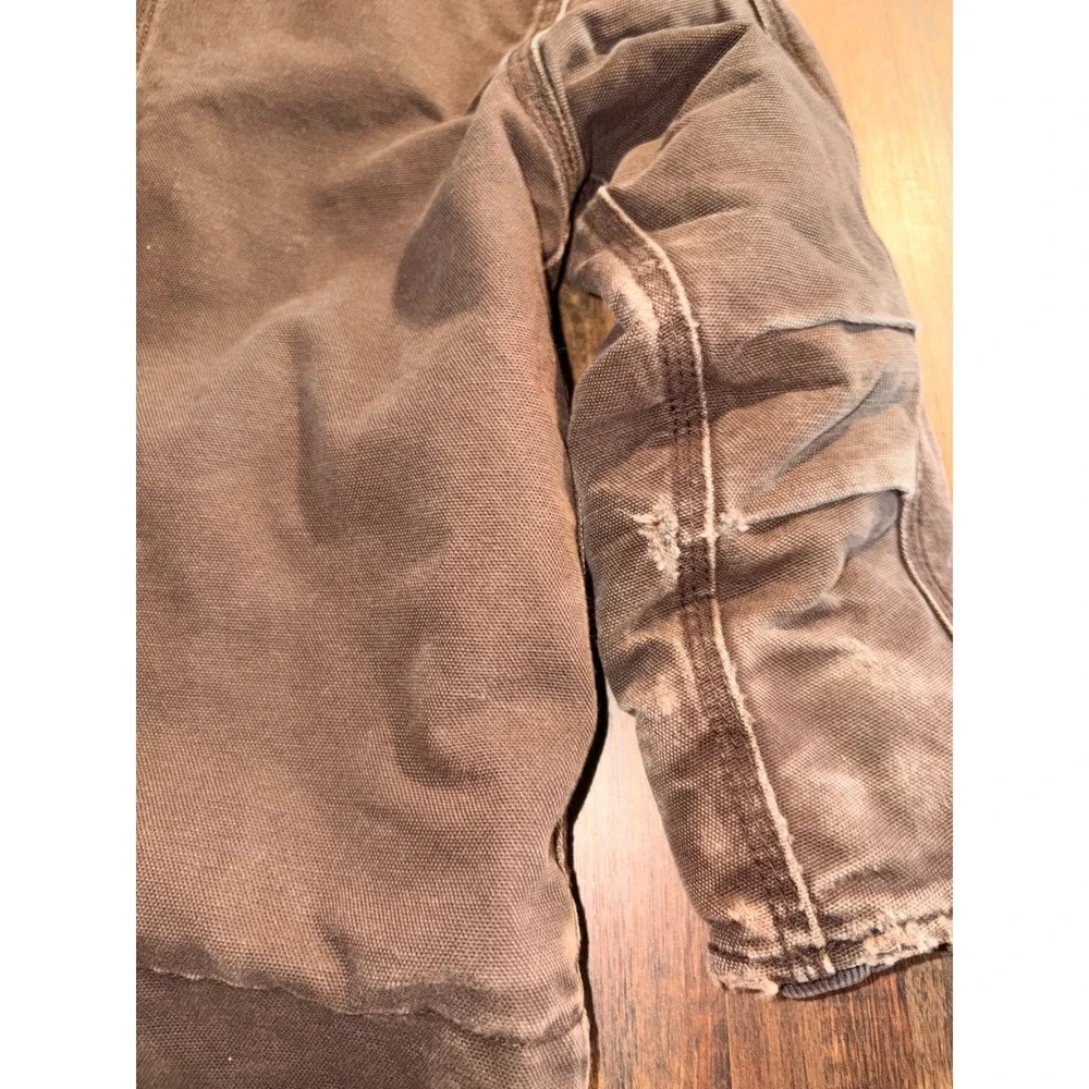 Carhartt Kids Brown Duck Canvas Sherpa Lined Hooded Jacket Size 5 Distressed‎
